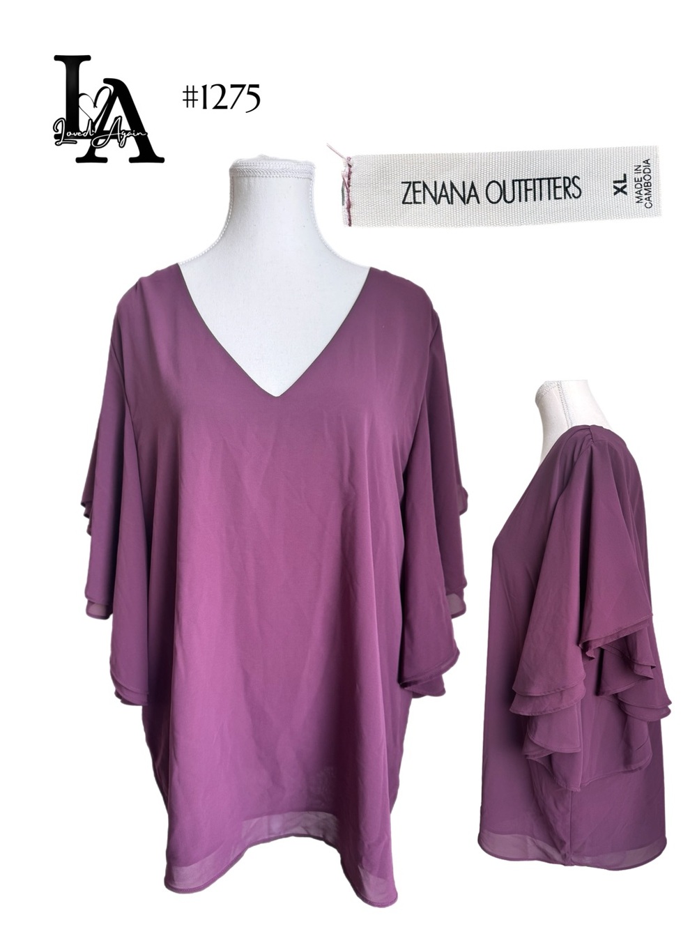 Zenana Outfitters Plum V-Neck Layered Flutter Sleeve Top